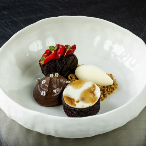 Brownie mus czekoladowy/  mleczno-kawowa galaretka